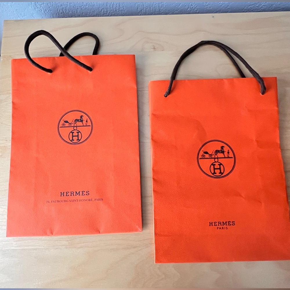 (2) Hermès Signature Orange Paper Bag